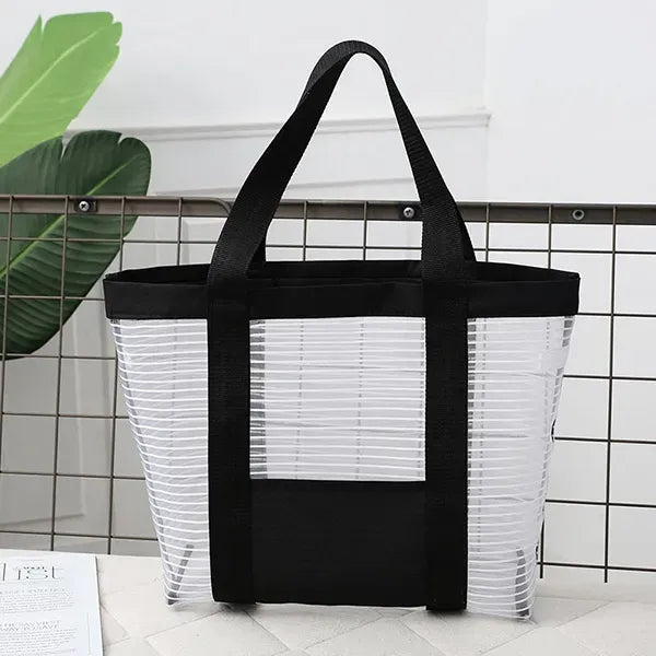 Sheer Striped Mesh Boat tote -13.8x12.6x4.7