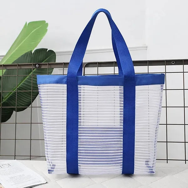 Sheer Striped Mesh Boat tote -13.8x12.6x4.7