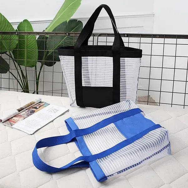 Sheer Striped Mesh Boat tote -13.8x12.6x4.7