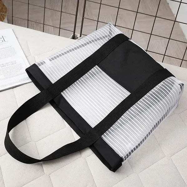 Sheer Striped Mesh Boat tote -13.8x12.6x4.7