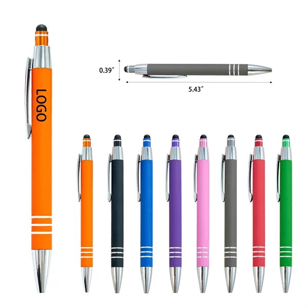 Metal Ballpoint Pen with Stylus Tip, Soft Touch Click