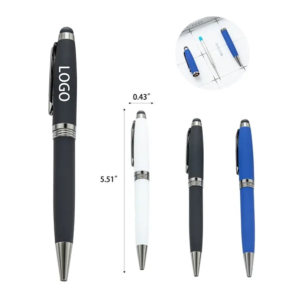 Metal commercial ballpoint pen, Stylus Tip, Soft Touch Click
