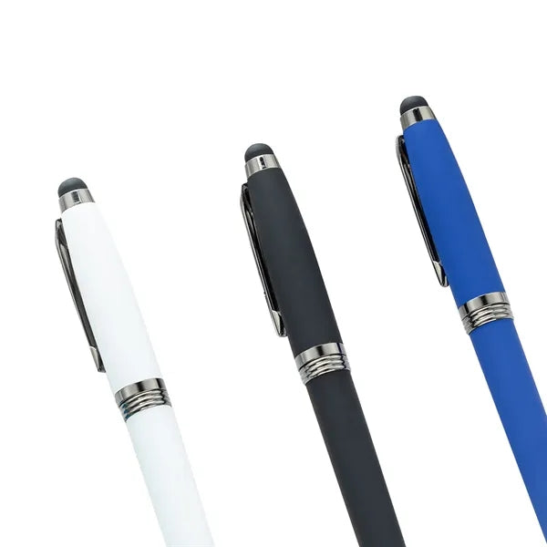 Metal commercial ballpoint pen, Stylus Tip, Soft Touch Click