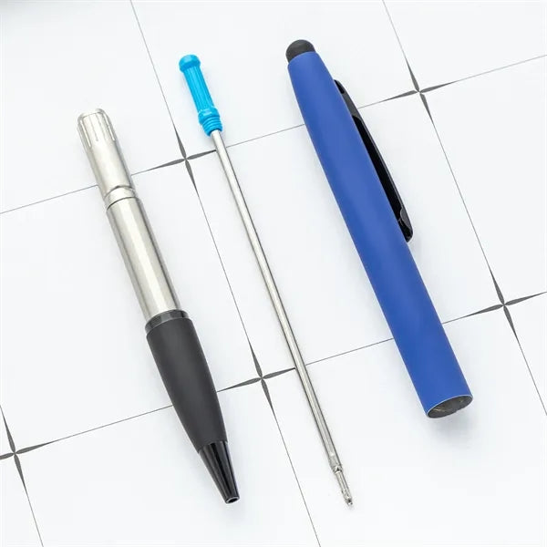 Metal commercial ballpoint pen, Stylus Tip, Soft Touch Click