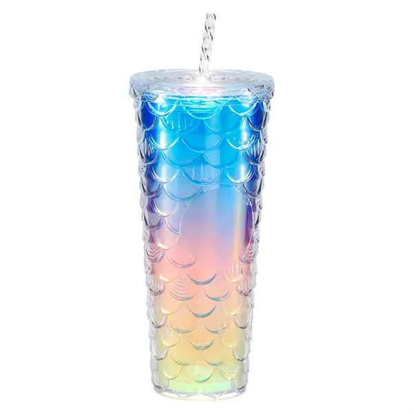24OZ Double Wall Plastic Tumbler With Straw And Lid