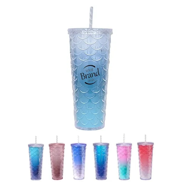 24OZ Double Wall Plastic Tumbler With Straw And Lid
