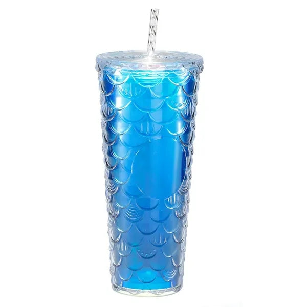24OZ Double Wall Plastic Tumbler With Straw And Lid