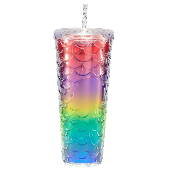 24OZ Double Wall Plastic Tumbler With Straw And Lid