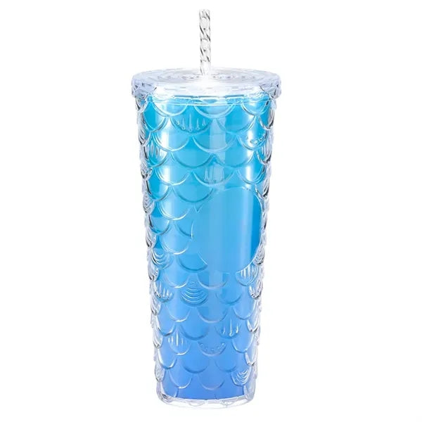 24OZ Double Wall Plastic Tumbler With Straw And Lid