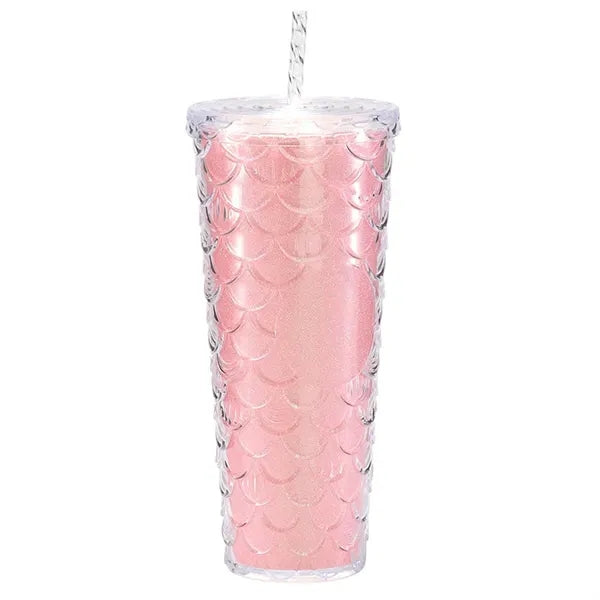 24OZ Double Wall Plastic Tumbler With Straw And Lid
