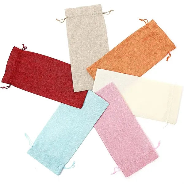 Linen Wine Bottle Gift Wrap Drawstring Bag