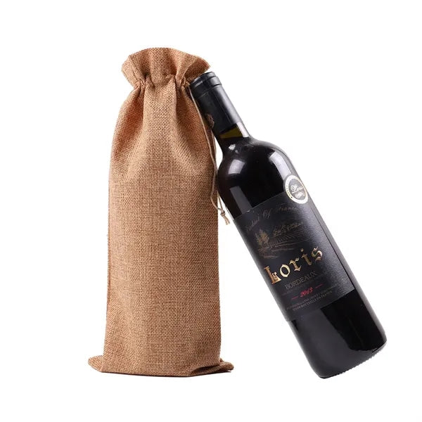 Linen Wine Bottle Gift Wrap Drawstring Bag