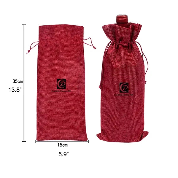 Linen Wine Bottle Gift Wrap Drawstring Bag