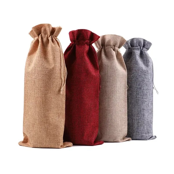Linen Wine Bottle Gift Wrap Drawstring Bag