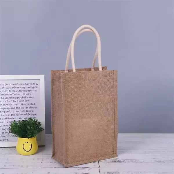Burlap Jute Double Wine Bottle Bag With Handle