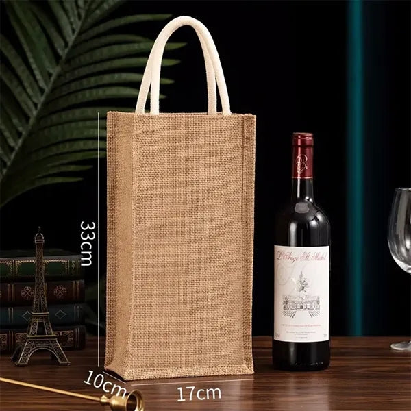 Burlap Jute Double Wine Bottle Bag With Handle