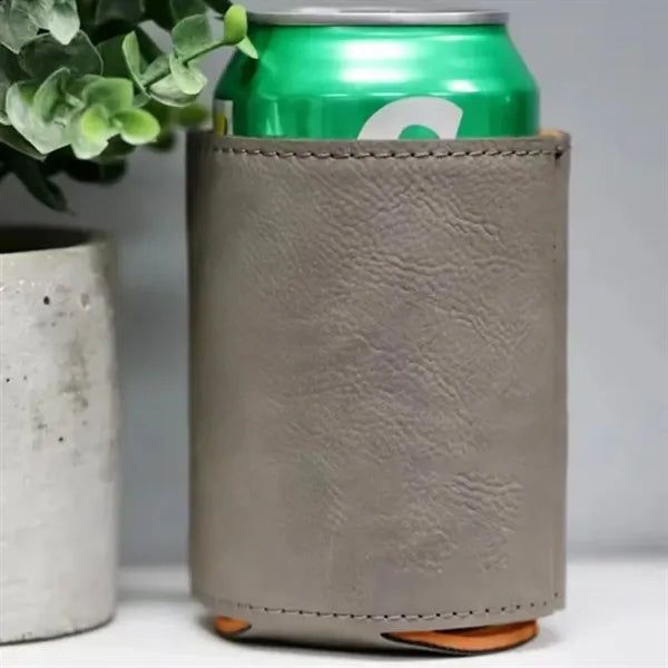 Collapsible Leather Beer Can Cooler Holder, Beverage Sleeve