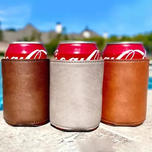 Collapsible Leather Beer Can Cooler Holder, Beverage Sleeve