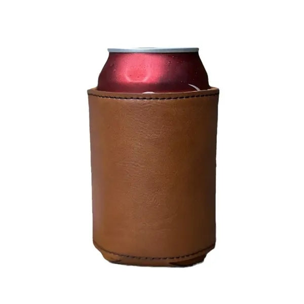 Collapsible Leather Beer Can Cooler Holder, Beverage Sleeve