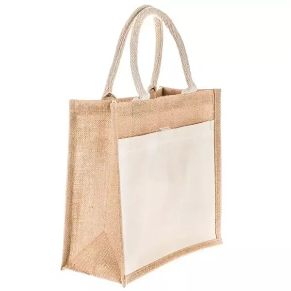 Jute Tote Bags With Canvas Front Pocket