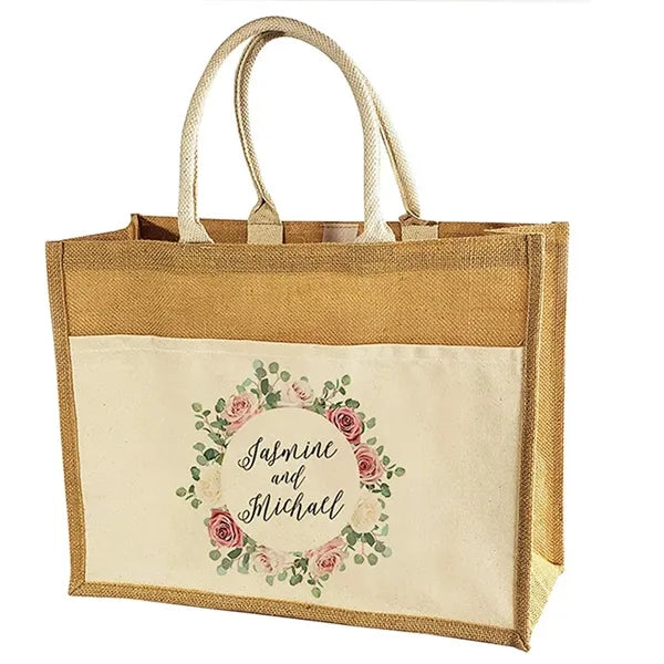 Jute Tote Bags With Canvas Front Pocket