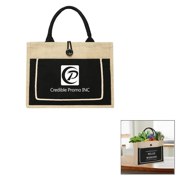 Jute Tote Bags With Canvas Front Pocket