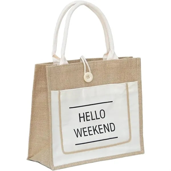 Jute Tote Bags With Canvas Front Pocket
