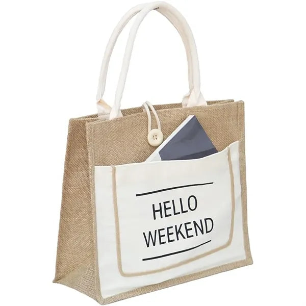 Jute Tote Bags With Canvas Front Pocket