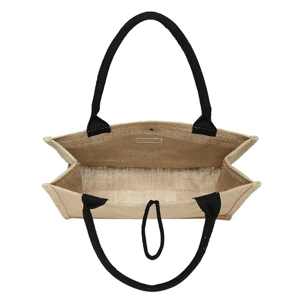 Jute Tote Bags With Canvas Front Pocket
