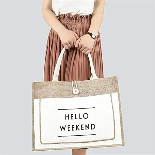 Jute Tote Bags With Canvas Front Pocket