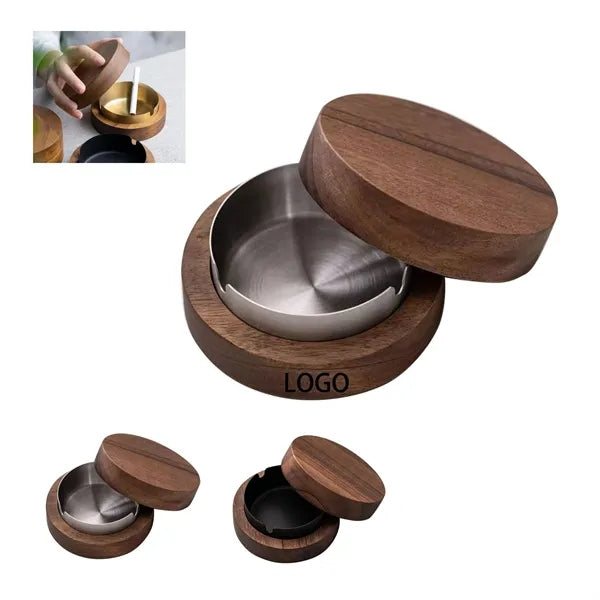 Wooden Lid With A Stainless Steel Liner Windproof AshTray