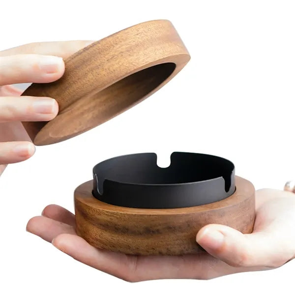 Wooden Lid With A Stainless Steel Liner Windproof AshTray