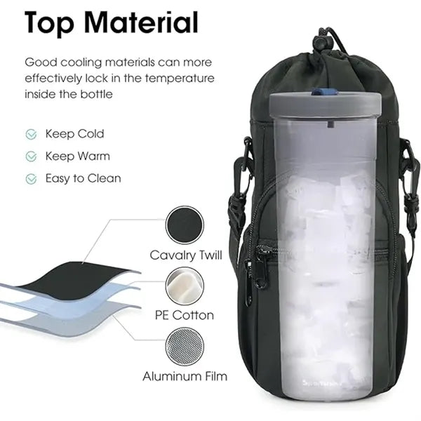Insulated Water Bottle Carrier Sling Bag With Phone Pocket