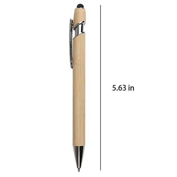 2 In 1 Bamboo Ballpoint Stylus Contact Pen Office Writing