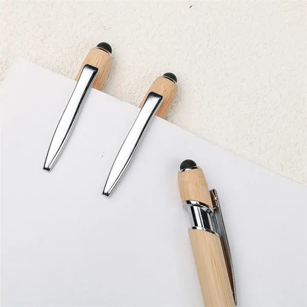 2 In 1 Bamboo Ballpoint Stylus Contact Pen Office Writing