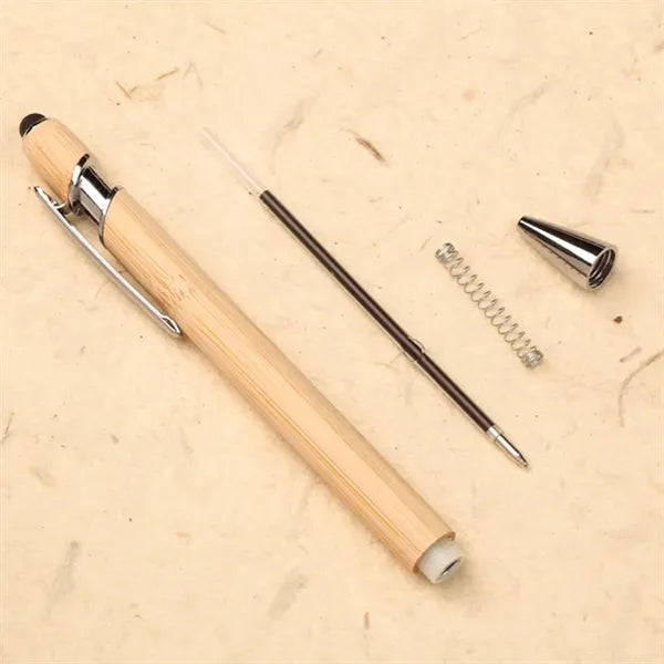 2 In 1 Bamboo Ballpoint Stylus Contact Pen Office Writing