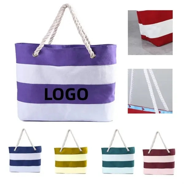 Large Striped Canvas Beach Tote Bags