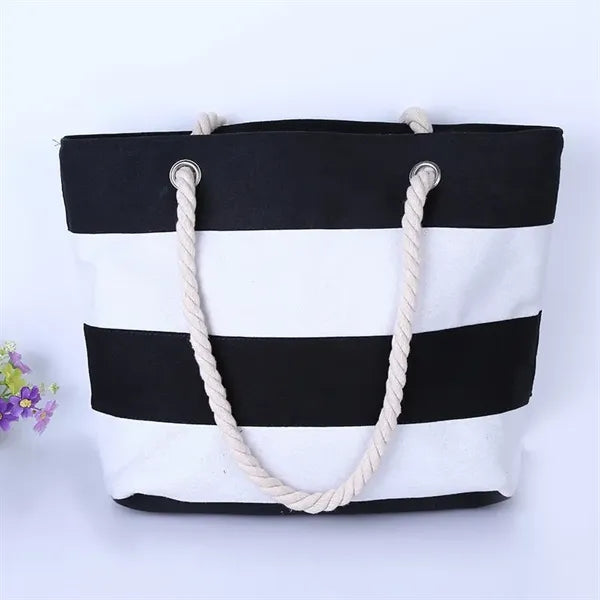 Large Striped Canvas Beach Tote Bags