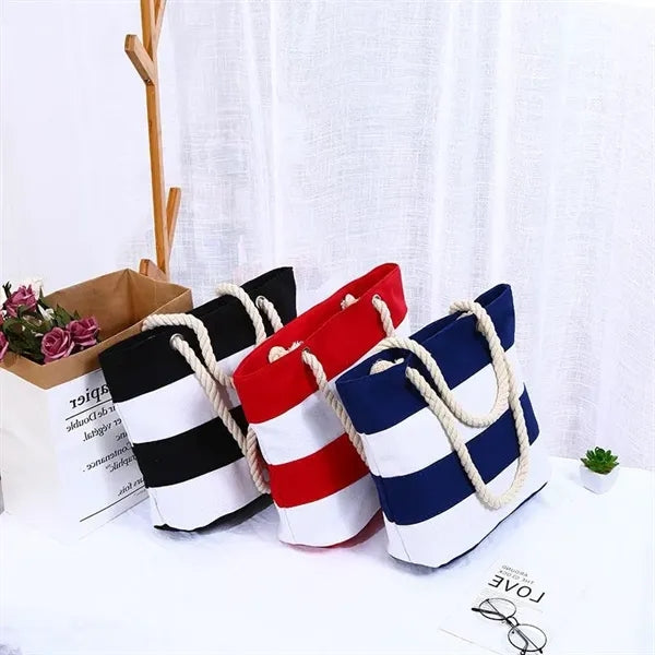 Large Striped Canvas Beach Tote Bags