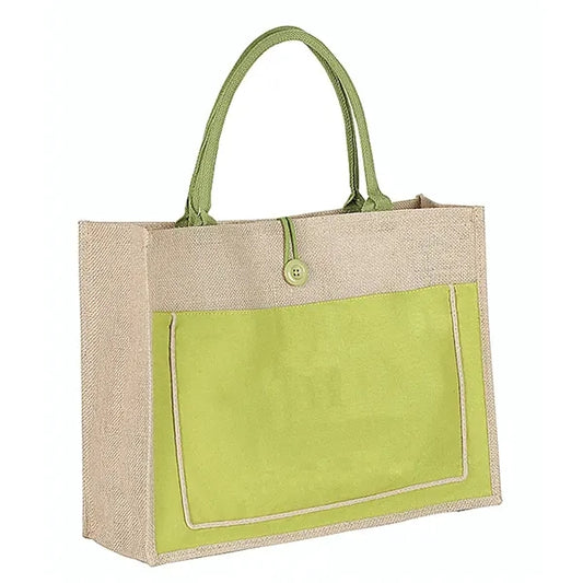Jute tote with side pocket
