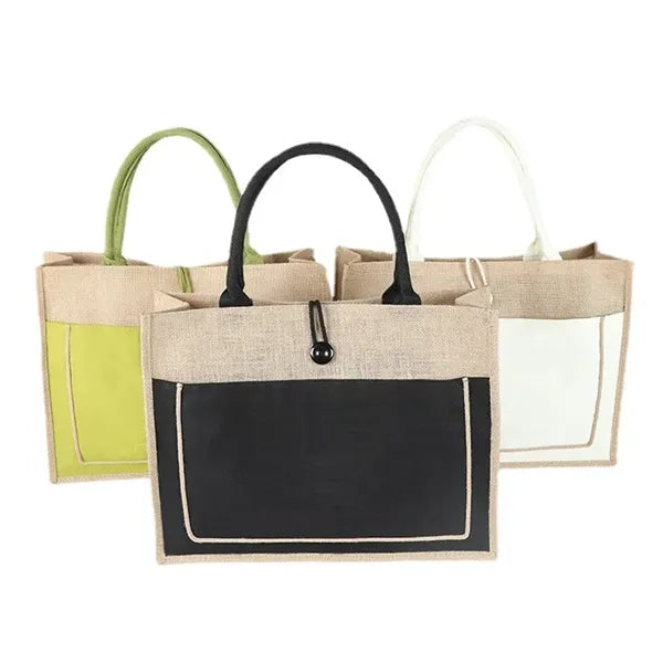 Jute tote with side pocket