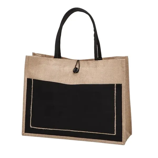 Jute tote with side pocket