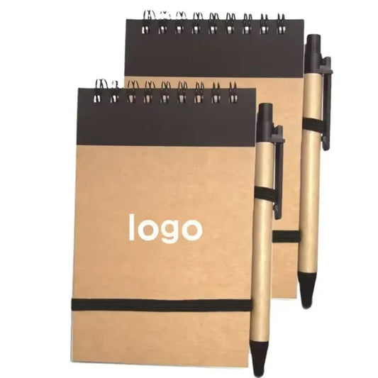 Kraft Paper Cover Pocket Spiral Notepad With Pen