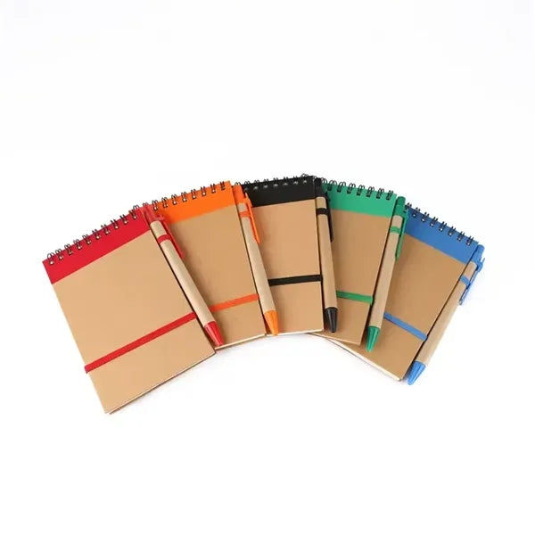 Kraft Paper Cover Pocket Spiral Notepad With Pen