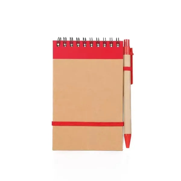 Kraft Paper Cover Pocket Spiral Notepad With Pen