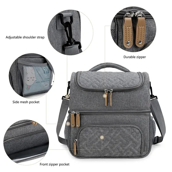 Dual Compartment Lunch Bag Tote with Shoulder Strap
