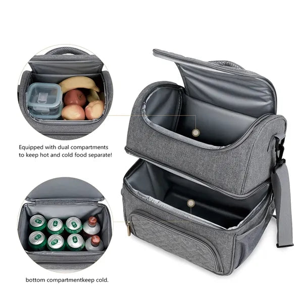 Dual Compartment Lunch Bag Tote with Shoulder Strap