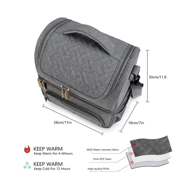 Dual Compartment Lunch Bag Tote with Shoulder Strap