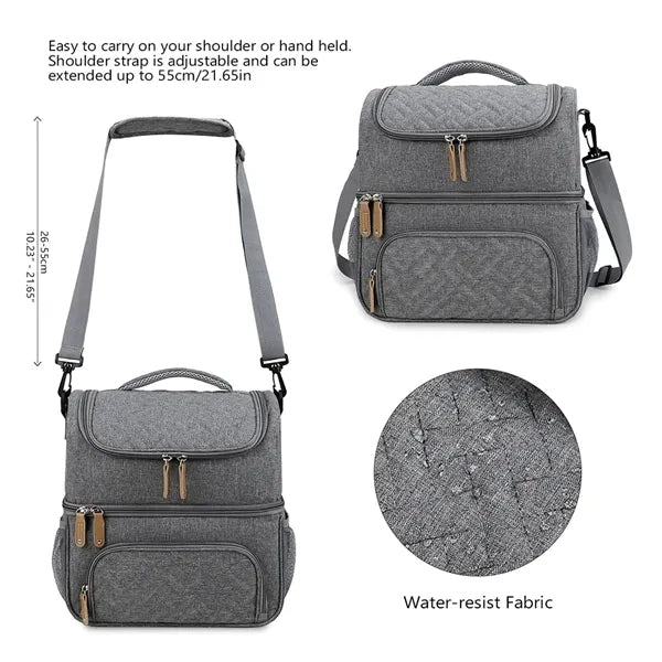 Dual Compartment Lunch Bag Tote with Shoulder Strap