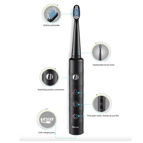 6 Modes USB Rechargeable Washable Sonic Electric Toothbrush